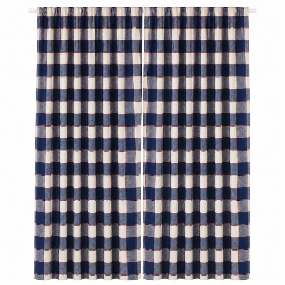 Smart Living Gingham Check Curtains Pair with Tie Backs - Classic Checked Print in Blue 3