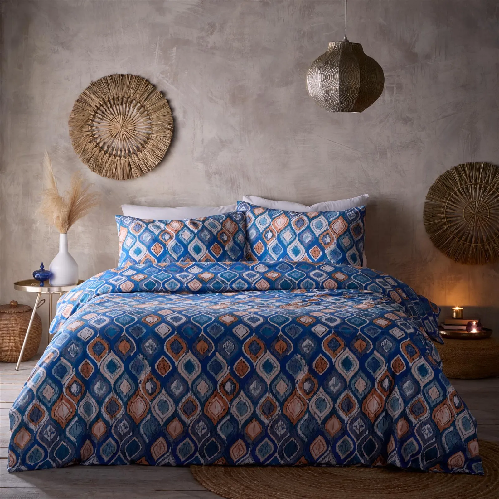 Portfolio Home Tangiers Geometric Duvet Cover Quilt Set with Pillowcase in Blue