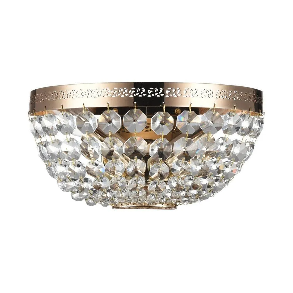 Netlighting Ottilia Flush Wall Lamp Gold & Crystal 2 Light E14