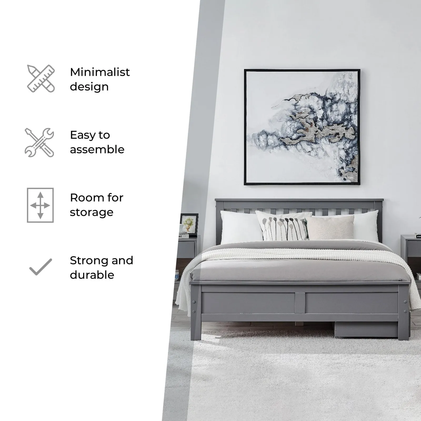 FurnitureboxUK Azure Grey Wooden Solid Pine Quality Double Bed Frame (Double Bed Frame Only) Modern Simple Design 5