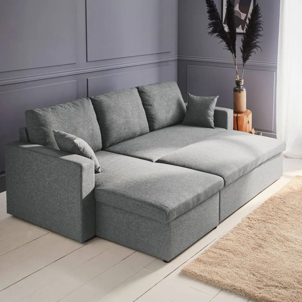 sweeek 3-seater Reversible Corner Sofa Bed With Storage in Light Grey 3