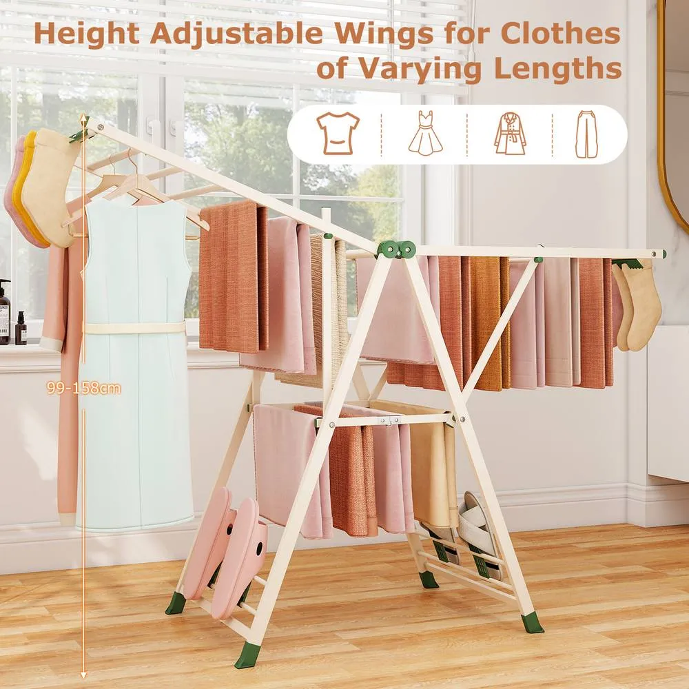 Costway Foldable Metal Laundry Drying Rack Clothes Drying Rack-Beige in Beige 5