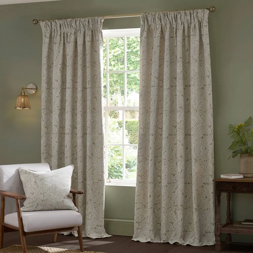 Morris & Co Acanthus Jacquard Fully Lined Pencil Pleat Curtains in Cream 4