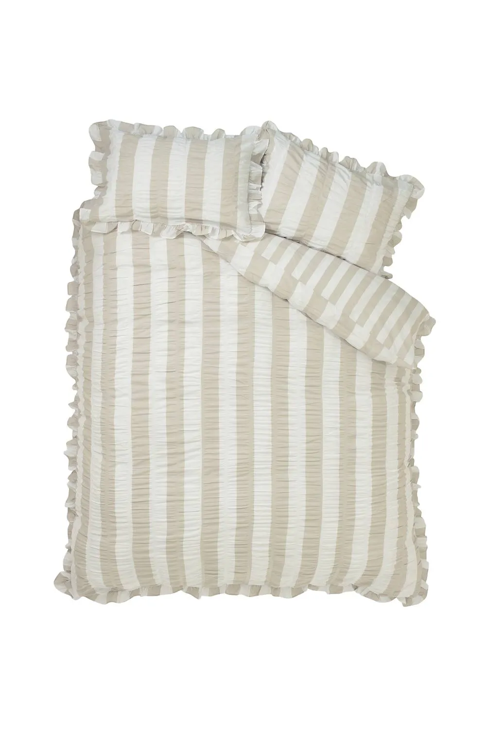 Catherine Lansfield 'Seersucker Frill Stripe' Duvet Cover Set in Natural 5