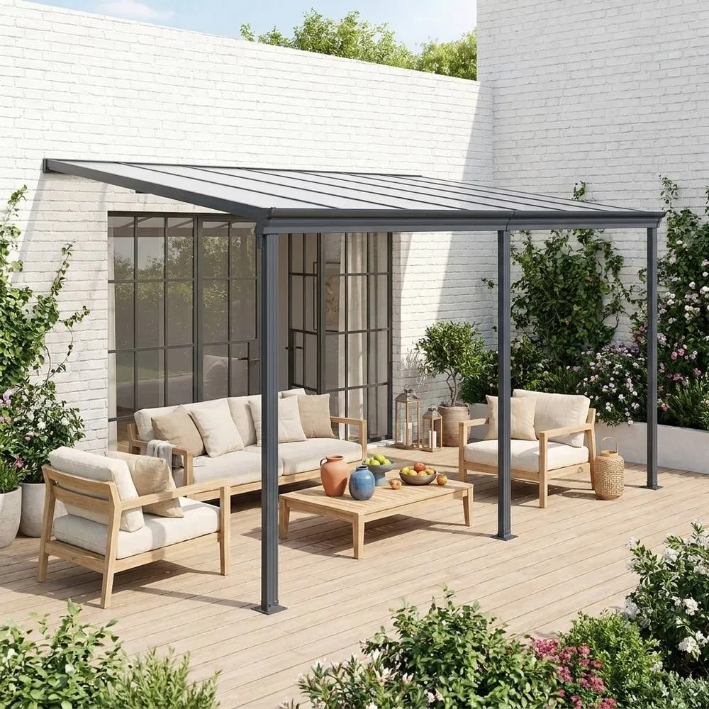 sweeek 3x4m Aluminium Lean-to Pergola With Gutter in Dark Grey