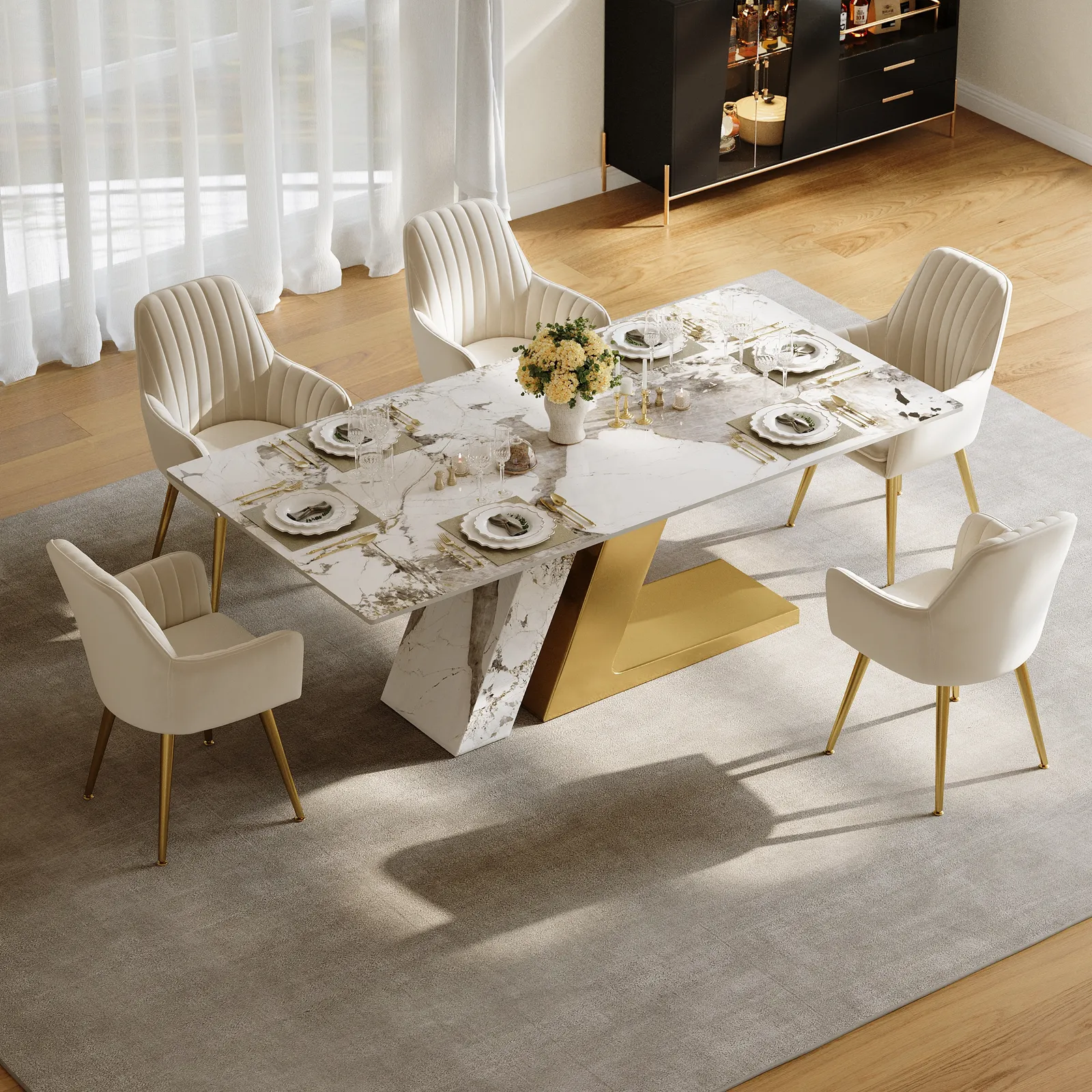 Luxotic 180 cm  Rectangle Modern Sintered Stone Top Dining Table for 6 Stainless Steel
