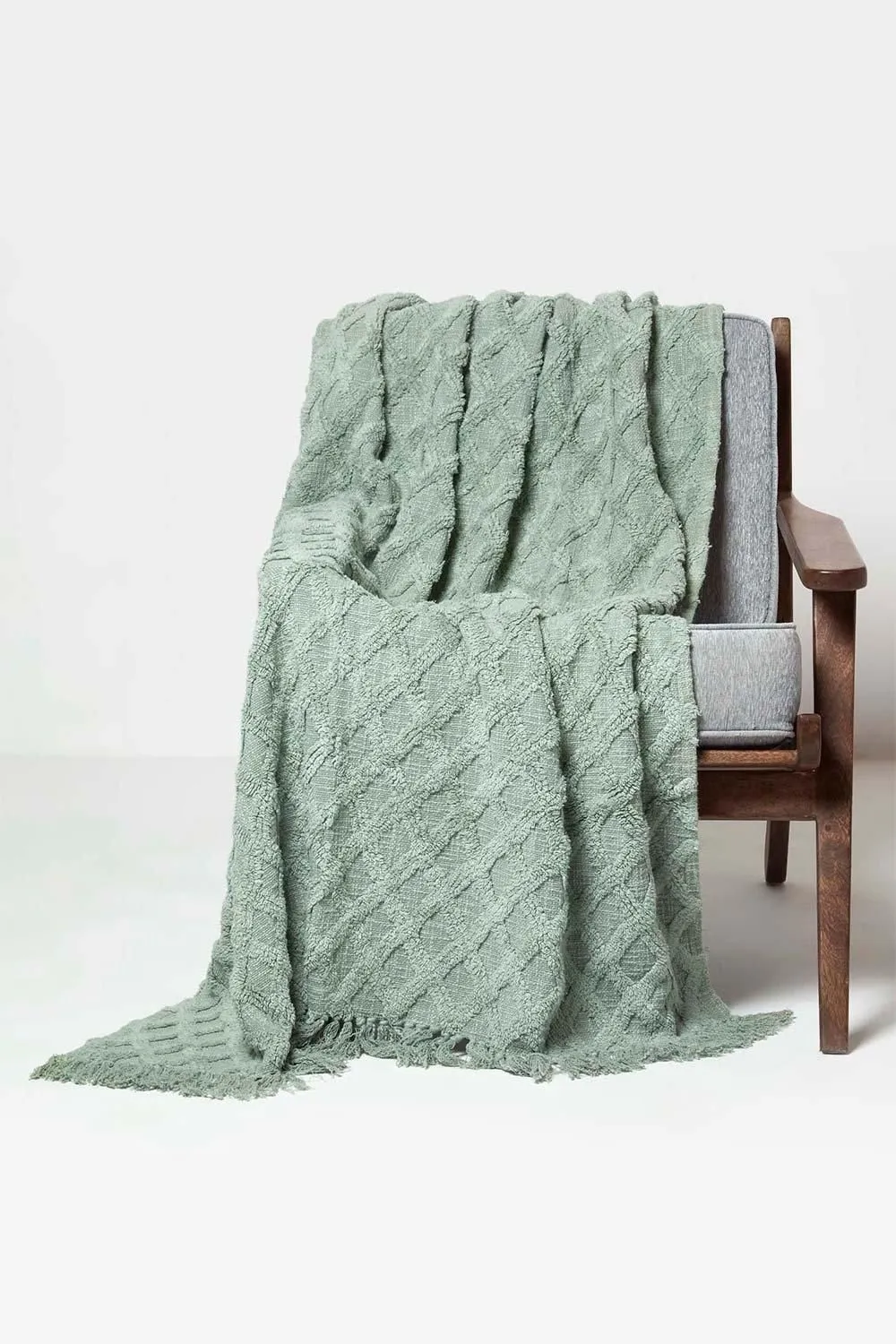 Homescapes Diamond Cotton Tufted Throw in Green