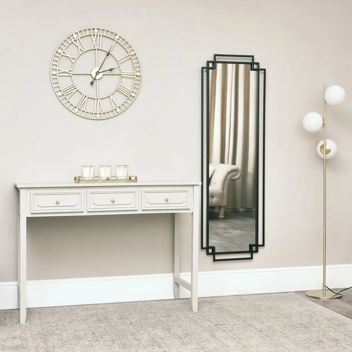 Melody Maison Black Art Deco Wall Mirror 142cm X 47cm 2