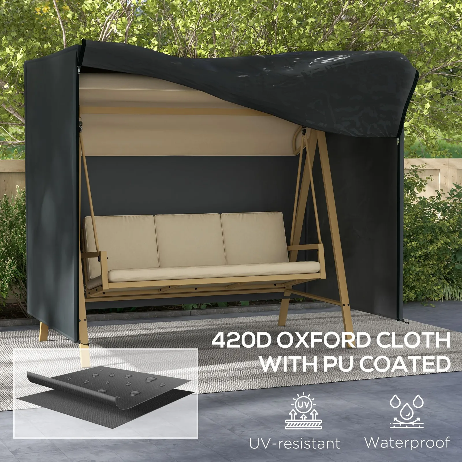 OUTSUNNY 3 Seater Garden Swing Cover, Windproof & Anti-UV, Black 6
