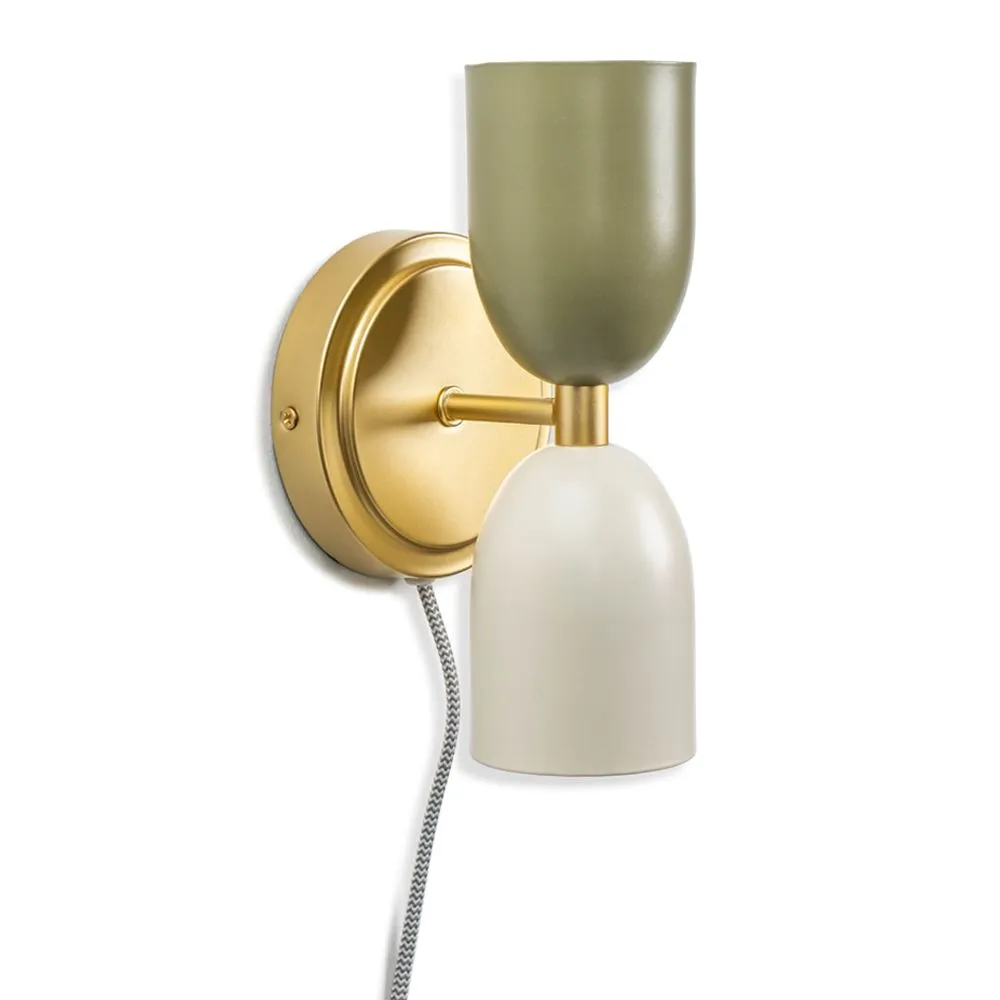 ValueLights Plug In Gold Up & Down Wall Light with Khaki & Cream Shades 2