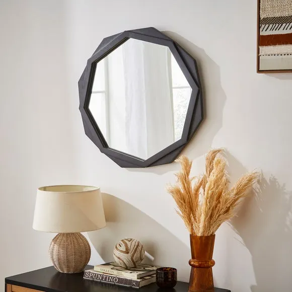 Black Mango Wood Octagonal Wall Mirror