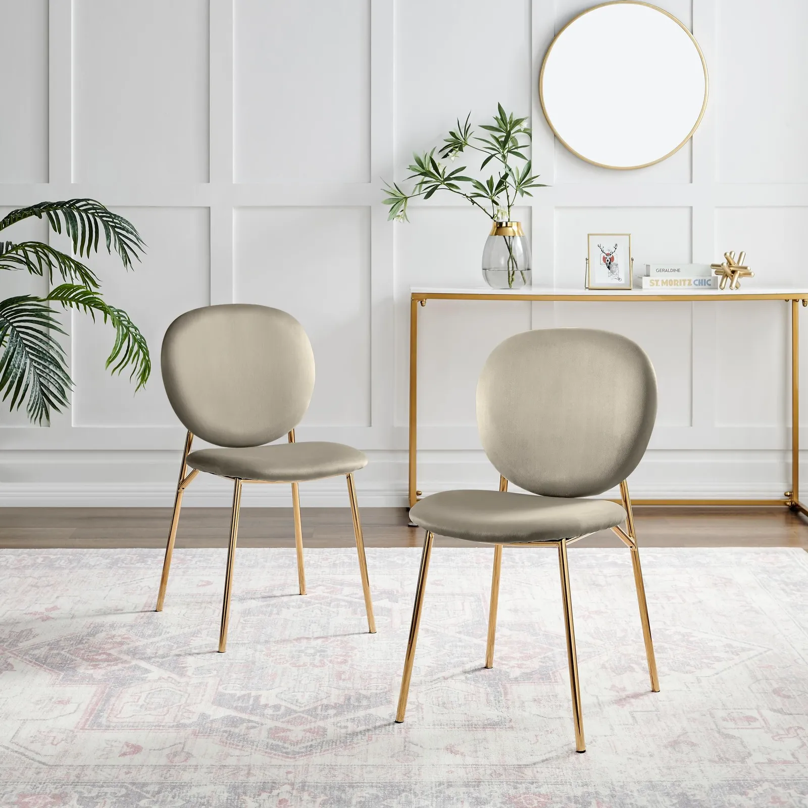 FurnitureboxUK Set of 2 Ivy Modern Velvet Dining Chairs On Gold Legs - Vintage Retro Nod in Taupe 2