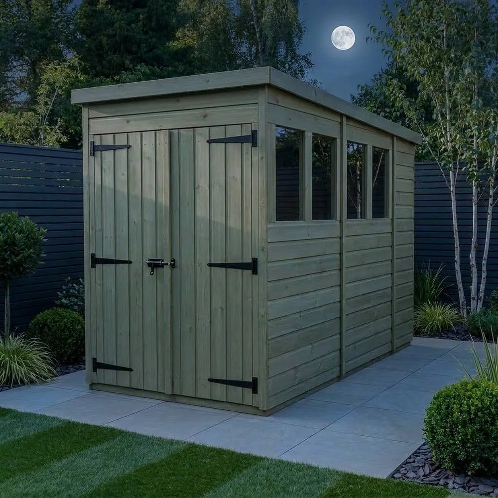 Buttercup Farm 4ft x 10ft Pent Garden Shed Double Door With Windows - Timber in Brown 3
