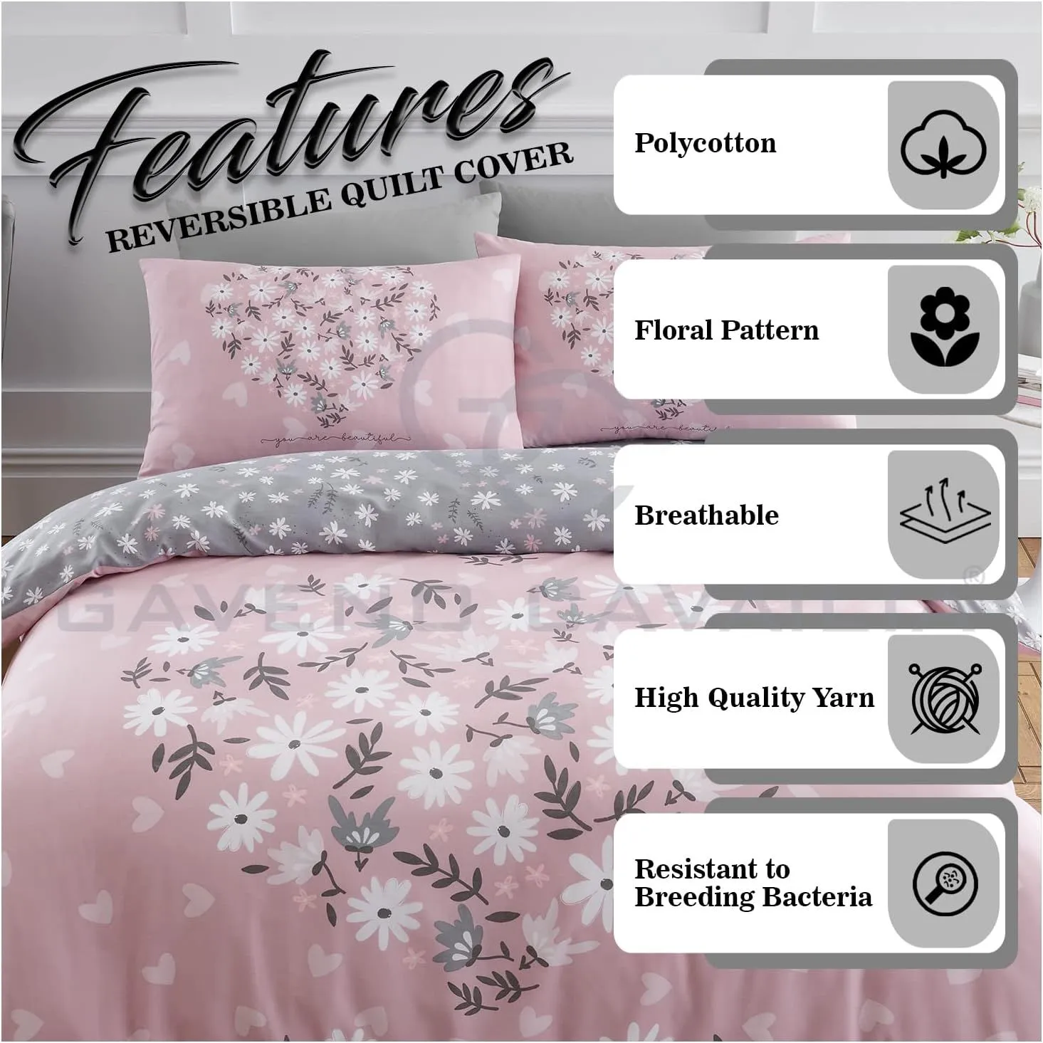 GAVENO CAVAILIA Ditsy Hearts Printed Duvet Cover in Pink 3