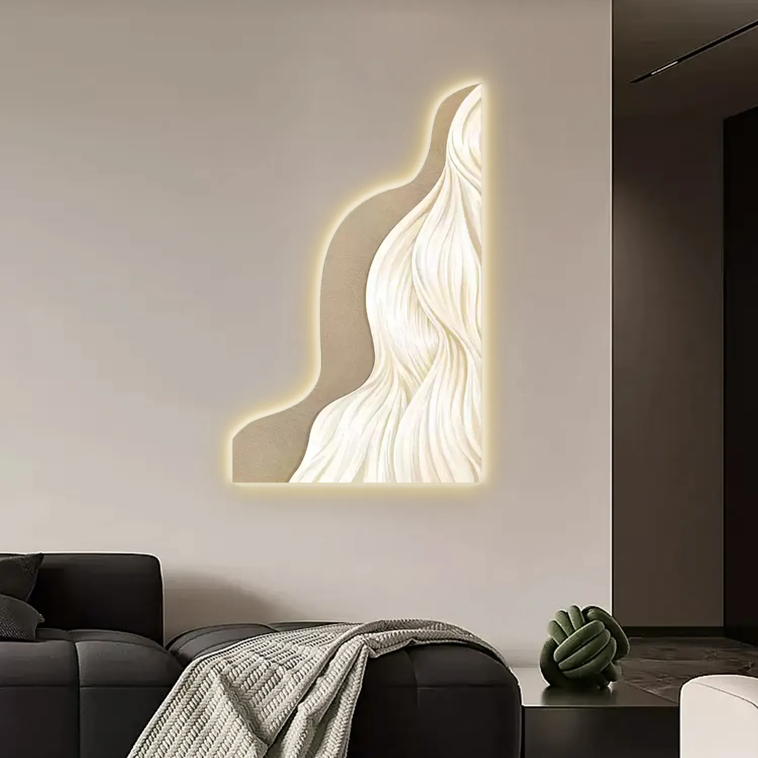1000mm Modern Abstract Geometric Champagne Acrylic Wall Art with LED Backlighting