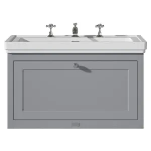 Bayswater Hartleigh Plummett Grey Traditional Wall Hung Vanity Unit & 3 Tap Hole Traditional Recessed Basin - 800mm