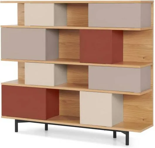 Fowler Large Shelving Unit, Oak & Warm Red