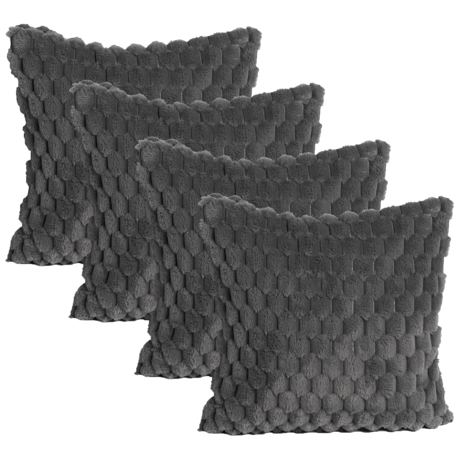 OHS 4 Pack Waffle Faux Fur Cushion Covers - 45 x 45cm in Charcoal