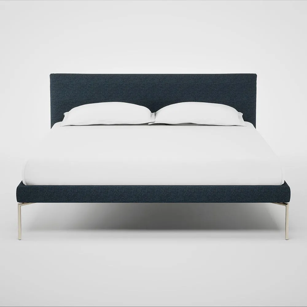 Heal's Matera Bed King Siena Cotton Deep Sea Stainless Steel Foot