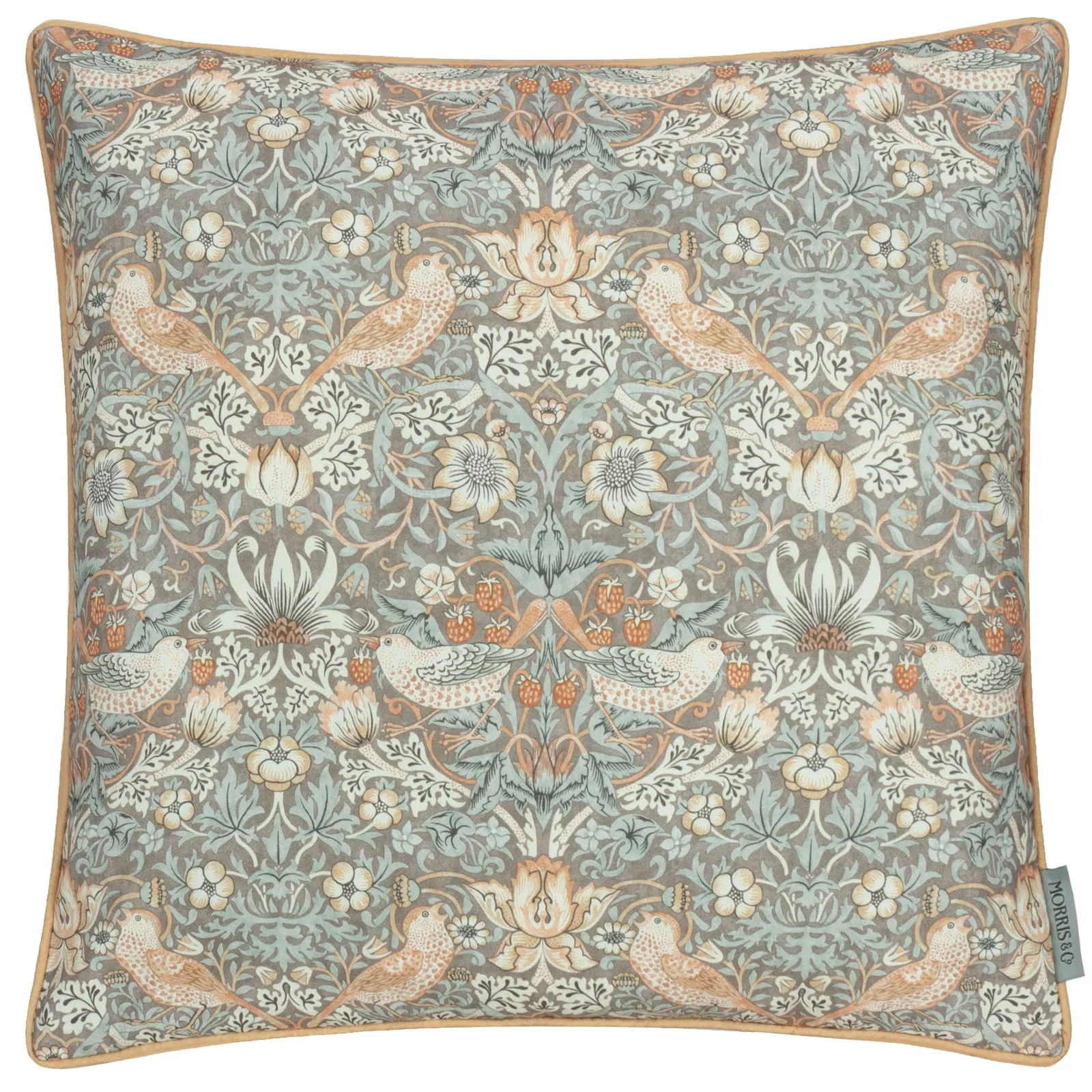 Morris & Co Strawberry Thief Piped Outdoor Cushion in Beige 2