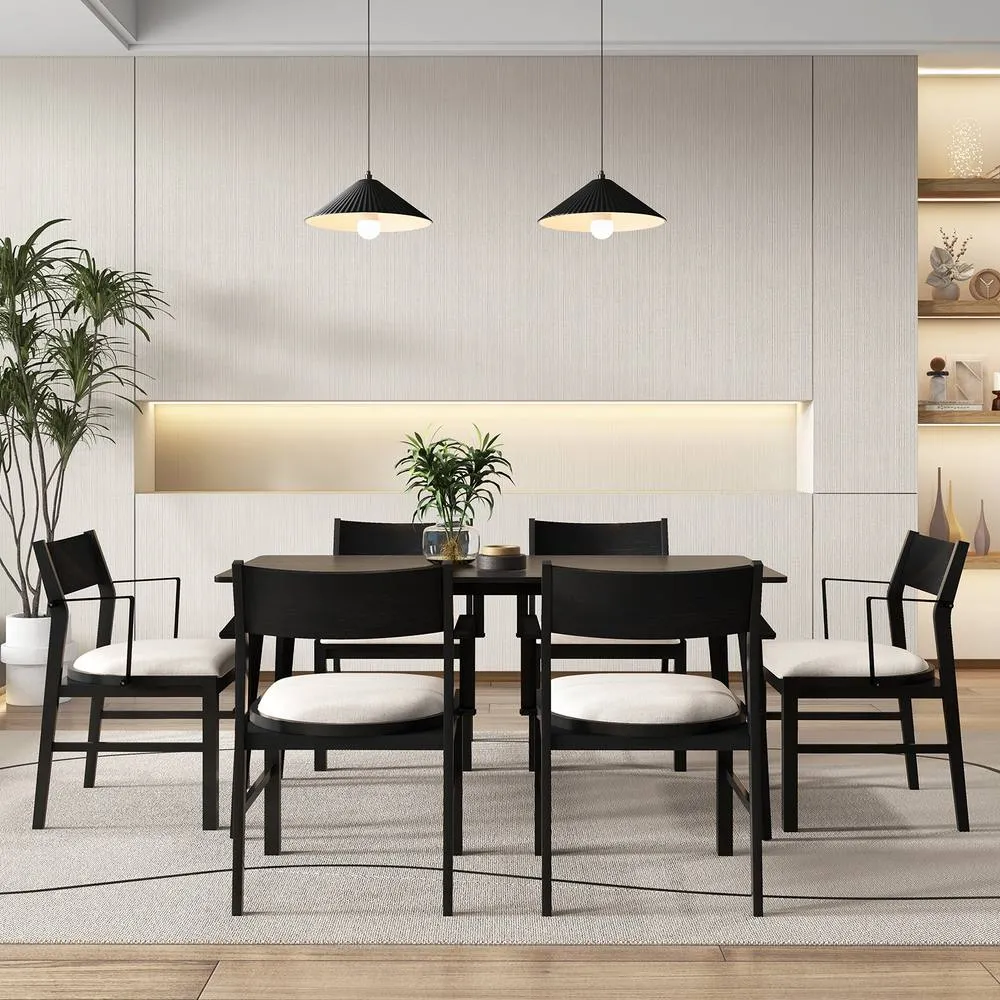 Costway Dining Chair w/ Arms Set of 2 w/ Contoured Backrest & Padded Seat in Black 3