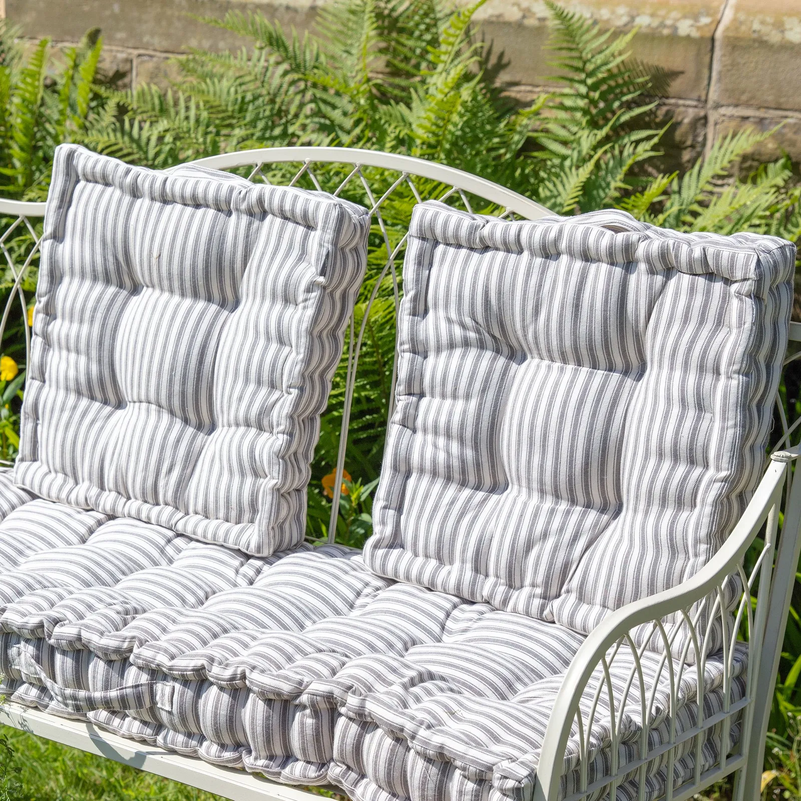 Dibor Set of 4 Grey Striped Box Outdoor Garden Chair Seat Pad Cushions L40cm x W40cm 5
