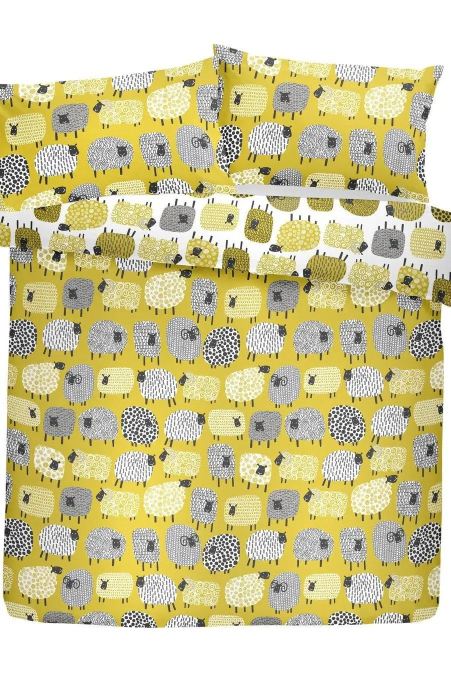 Fusion 'Dotty Sheep' Fun Reversible Duvet Cover Set in Mustard 4