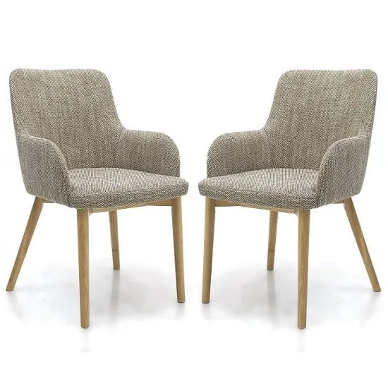 Zayno Fabric Dining Chair In Natural Tweed In A Pair
