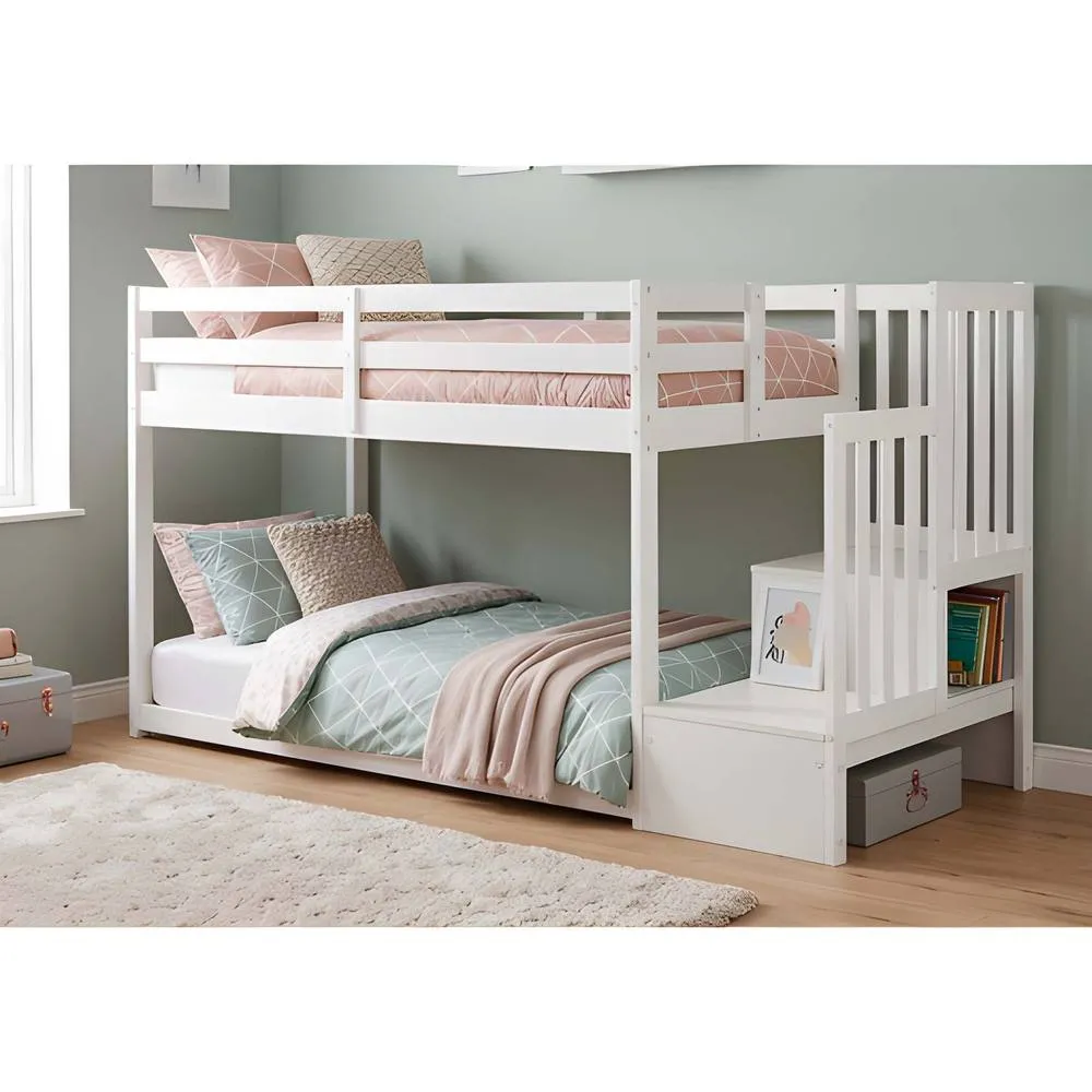 Nöa and Nani Oleana Shorty Bunk Bed with Spacesaving Storage Staircase in White 3