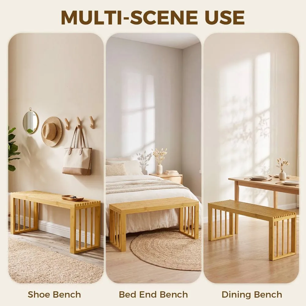 HOMCOM 90 cm Bamboo Shoe Bench, Backless Hallway Bench Seat, Natural 5
