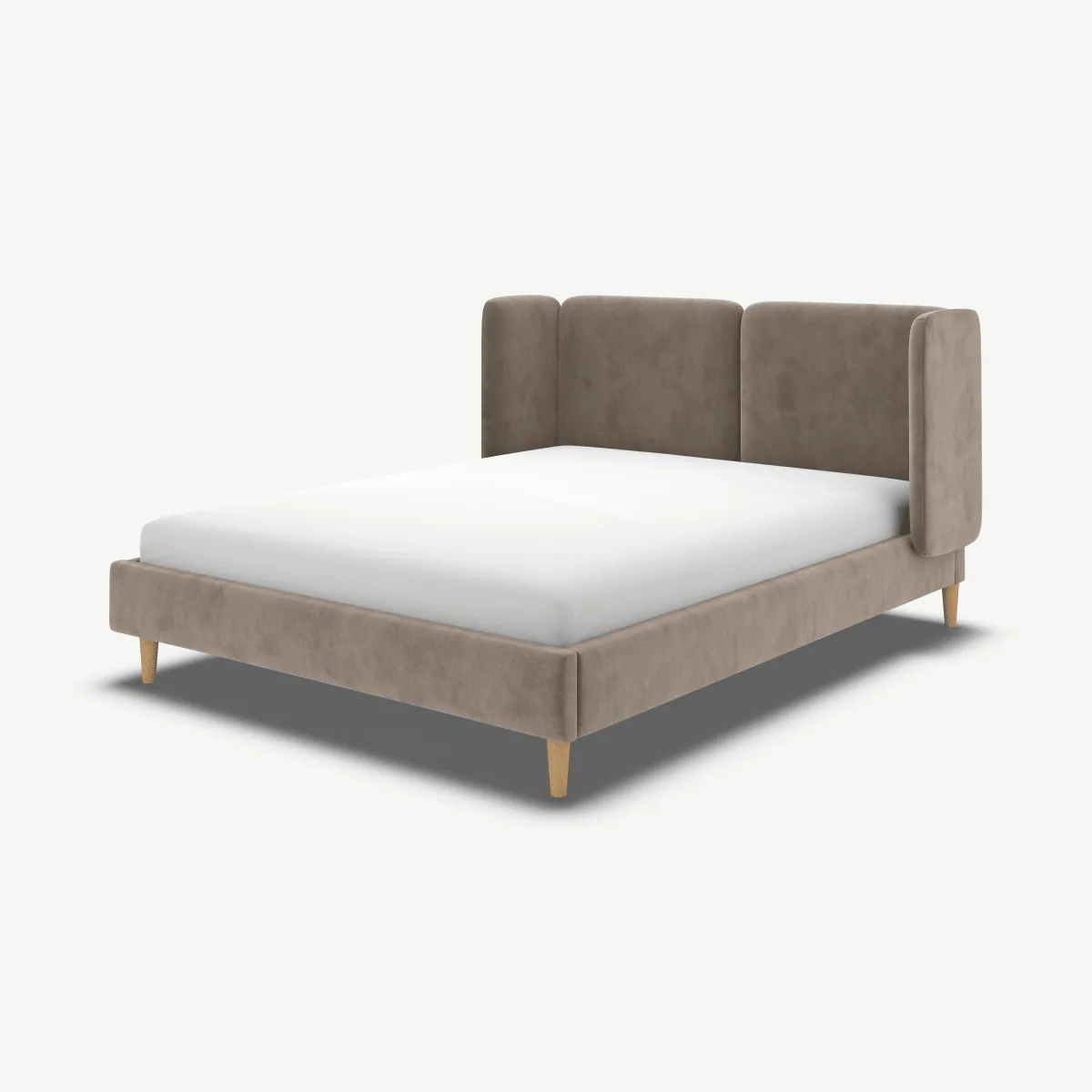 Romola Super King Size Bed, Mole Grey Velvet with Oak Legs