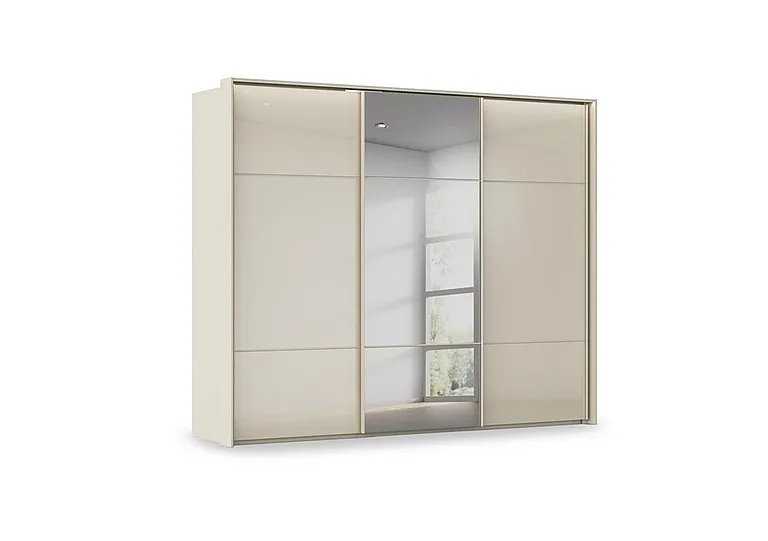 Haven 280cm 3 Door Slider Wardrobe with 2 Glass Doors, 1 Mirror Door and Lights