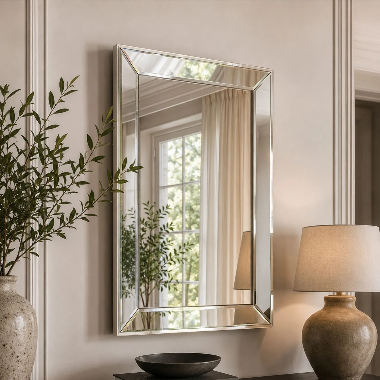 Yearn Mirrors Bevelled Tray Rectangle Mirror 102x74cm in Metallic Silver 2