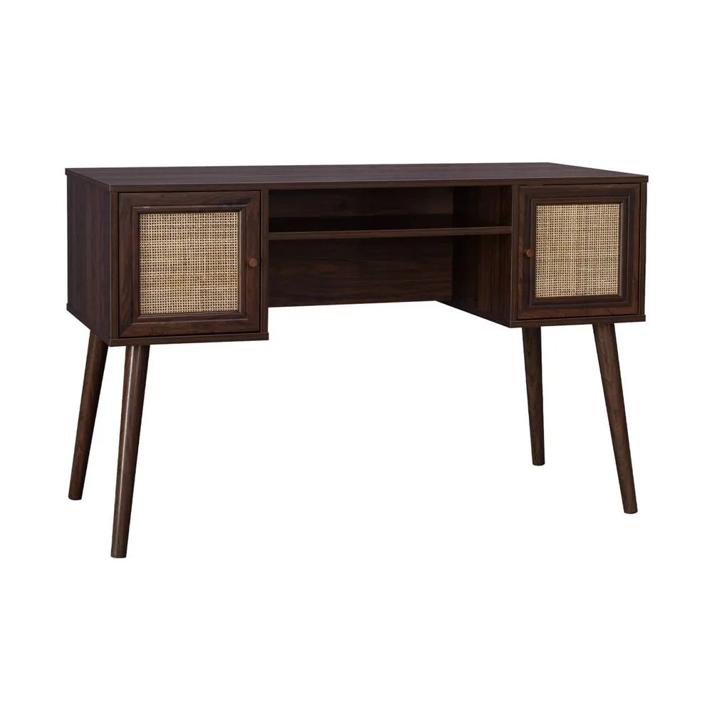 sweeek 2-door desk with wood & cane effect in Dark Brown 2