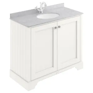 Bayswater Victrion Pointing White Traditional Freestanding Vanity Unit & Grey Marble Top Basin - 1000mm