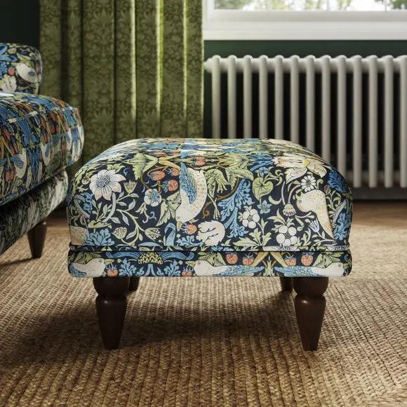 Jolene William Morris Strawberry Thief Print Velvet Footstool 2