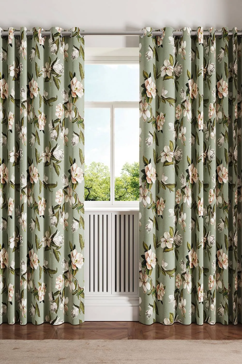 Ted Baker 'Opal Floral' Cotton Lined Curtains in Light Green