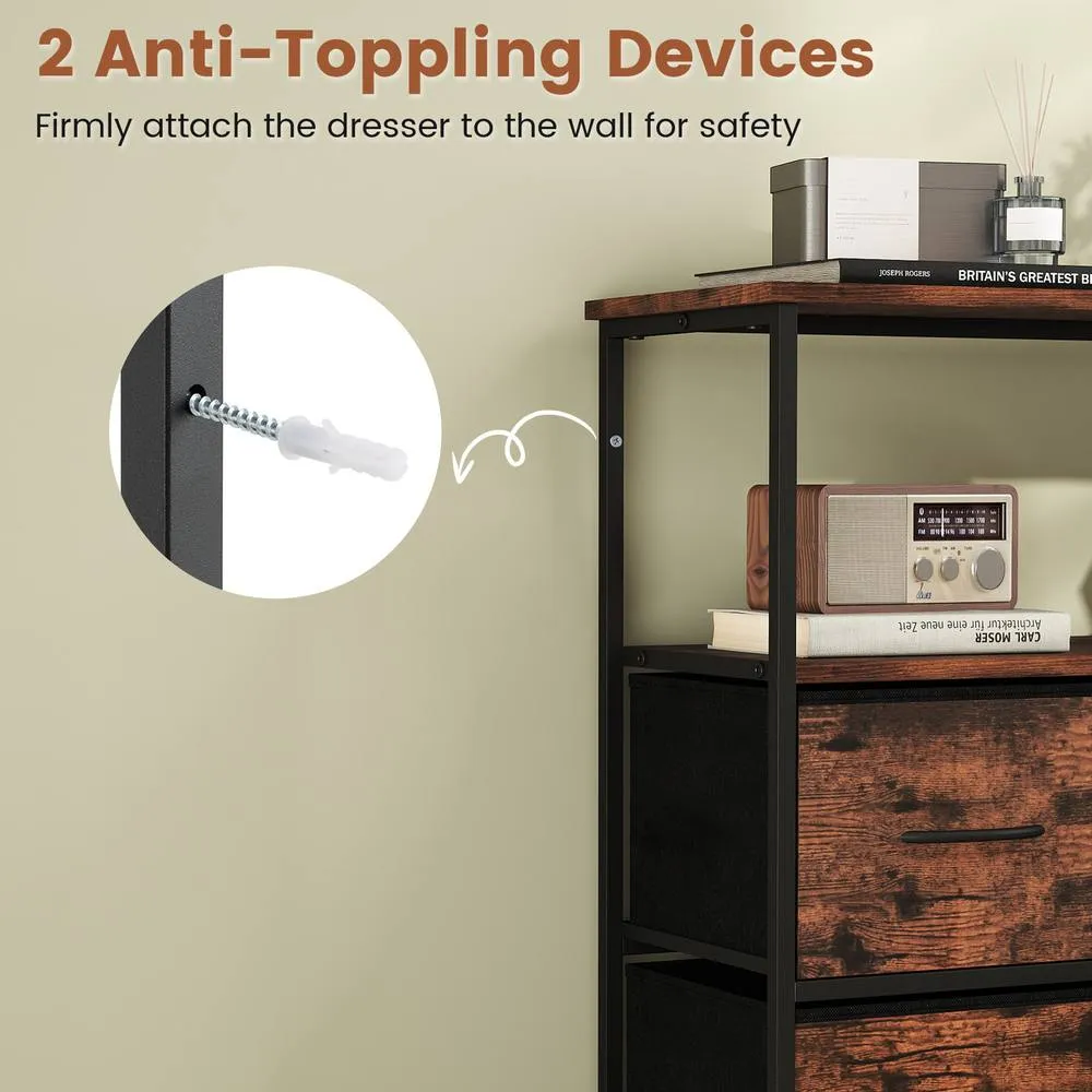 Costway Dresser for Bedroom Storage Dresser with 5 Drawers-Brown in Brown