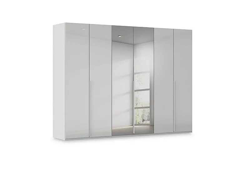 Haven 301cm 6 Door Hinged Wardrobe with 4 Glass Doors and 2 Mirror Doors