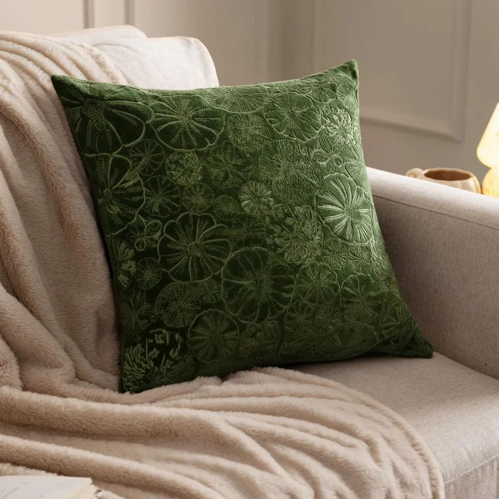 Furn Picking Patch Embroidered Velvet Cushion in Green
