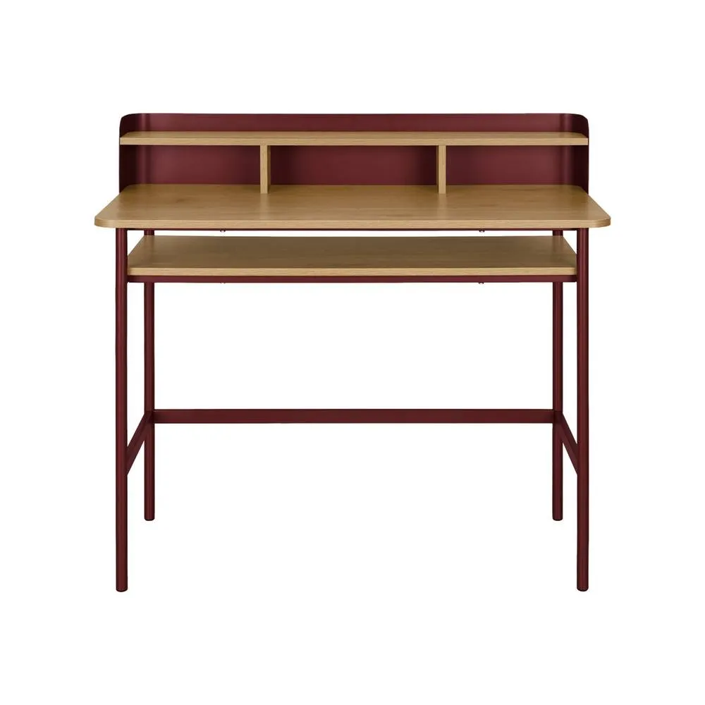 sweeek Metal desk with wood decor 3 niches in Red 3