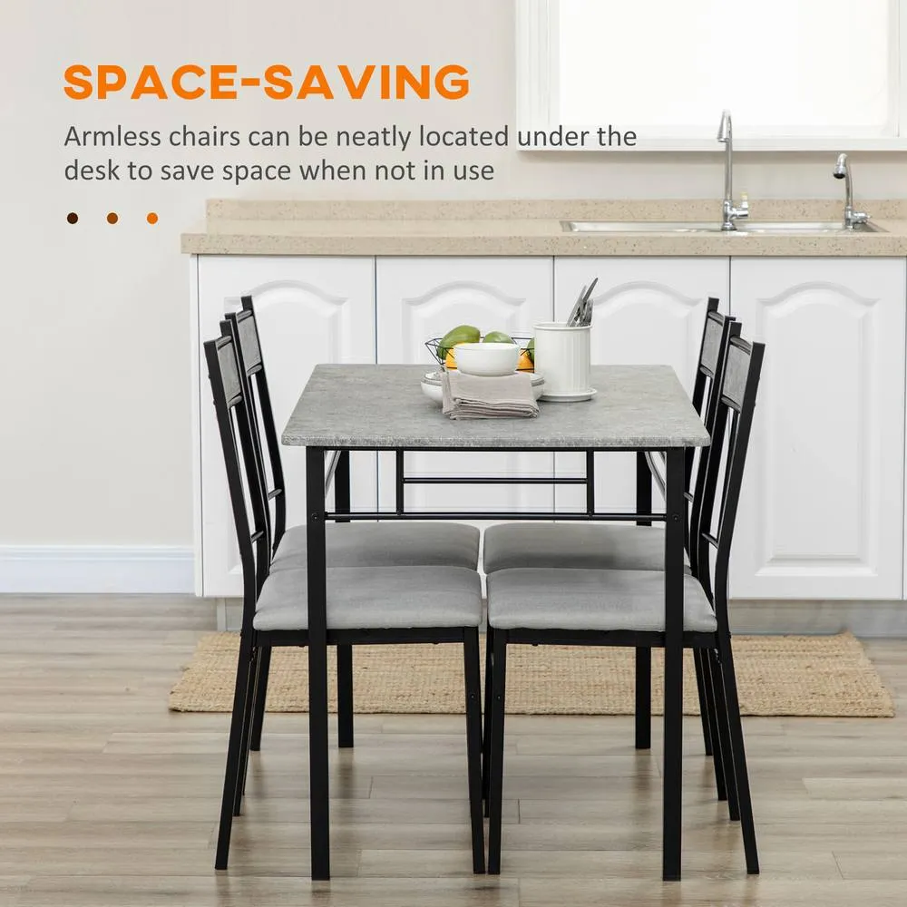 HOMCOM Modern Dining Table & Chairs Set 4 with Padded Seat Metal Frame in Light Grey 6