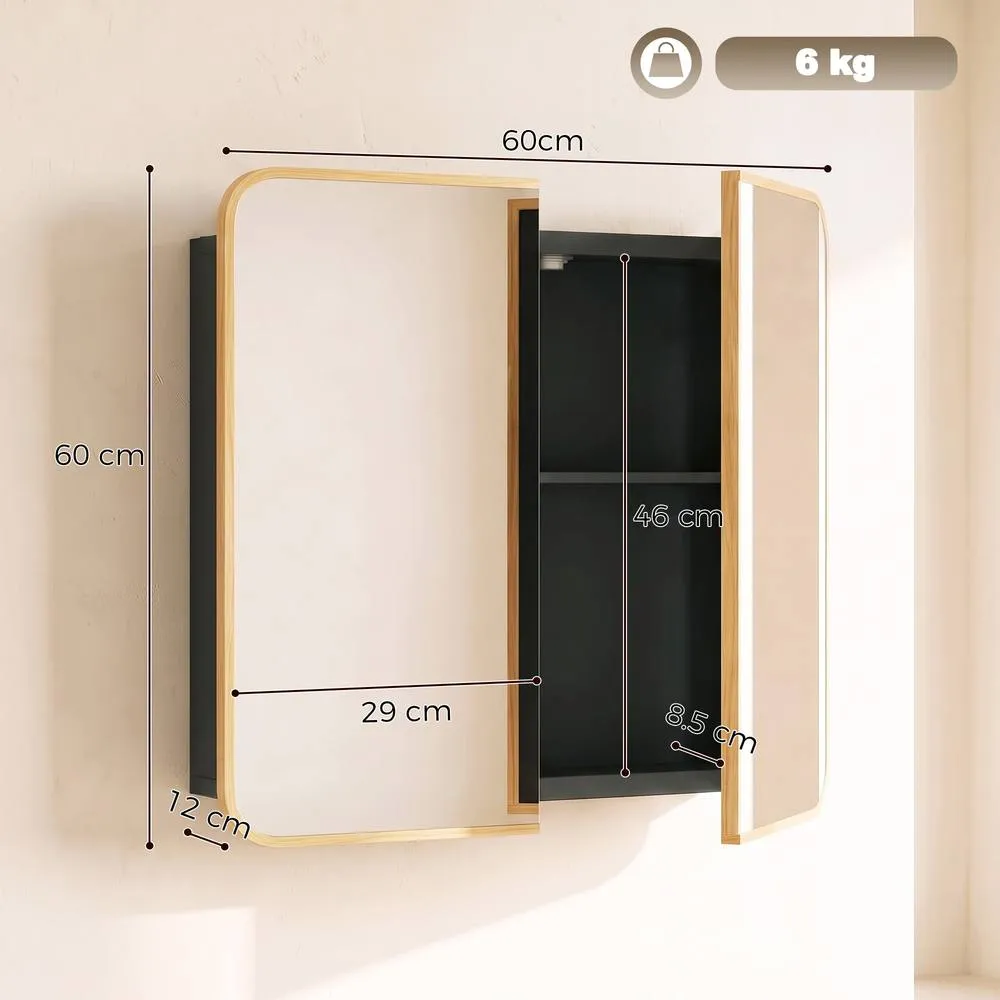 HOMCOM Bathroom Medicine Mirror Cabinet, Bathroom Wall Cabinet, Natural 3