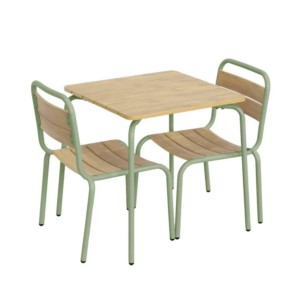 sweeek Children's garden table with steel & wood decor + 2 chairs in Light Green