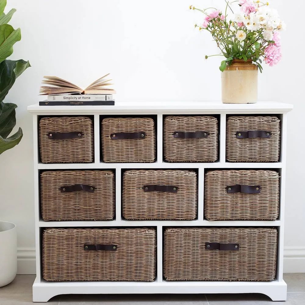 Statement Furniture Tetbury 9 Drawer Storage Unit White with Neutral Extra-Strong Baskets