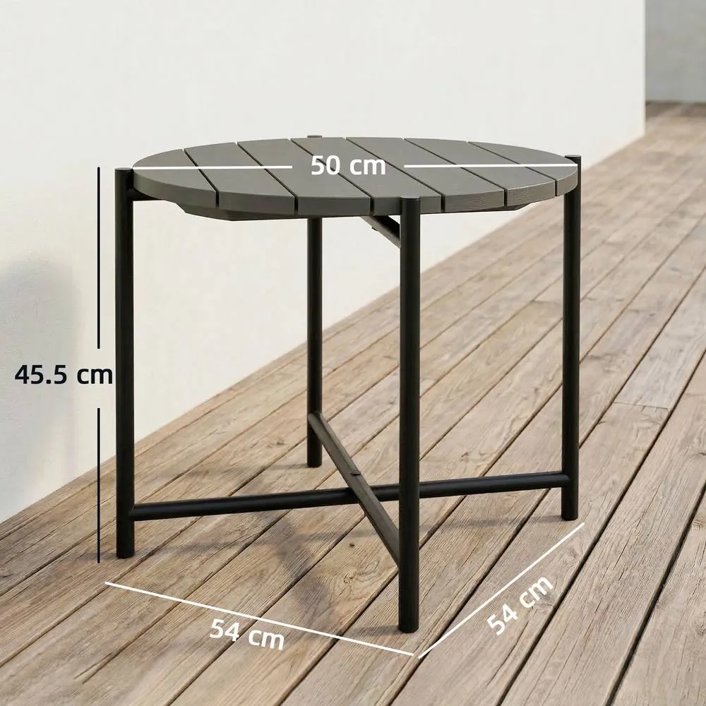 OUTSUNNY 54 cm Round Garden Table, Slatted Wood Top Outdoor Table, Dark Grey 3
