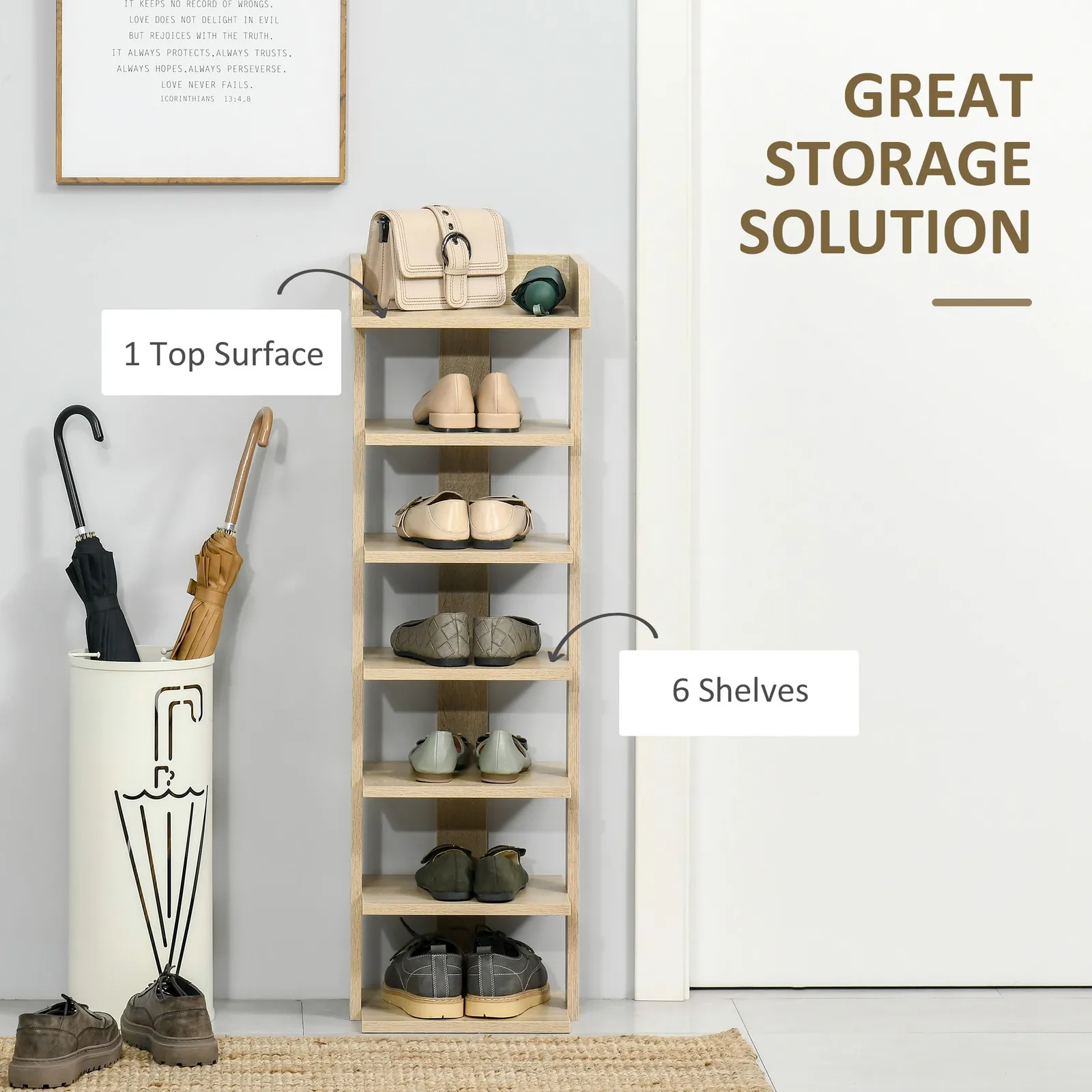 HOMCOM 7 Tier Shoe Rack Organizer Storage Shelf Wooden Display Cabinet in Brown 4