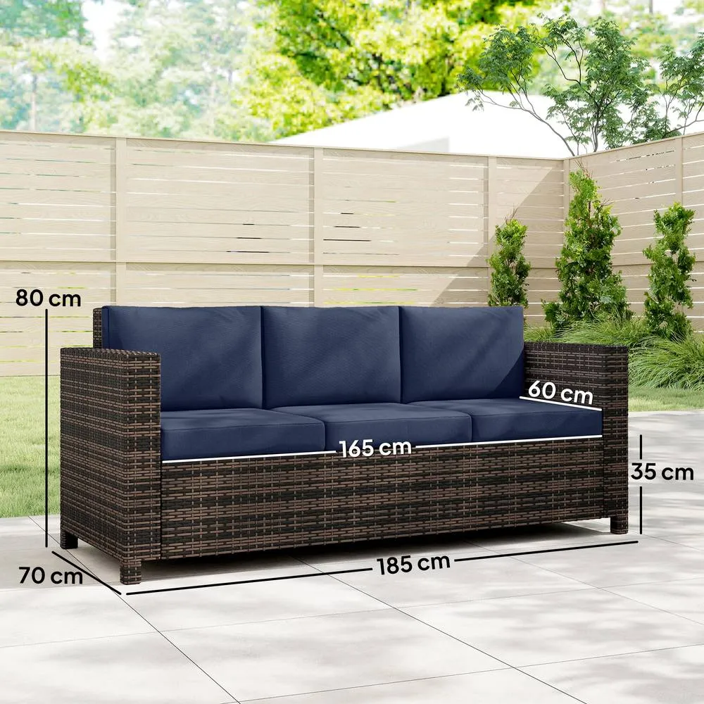 OUTSUNNY Rattan Wicker 3-seater Sofa Chair Patio Furniture in Dark Blue 3