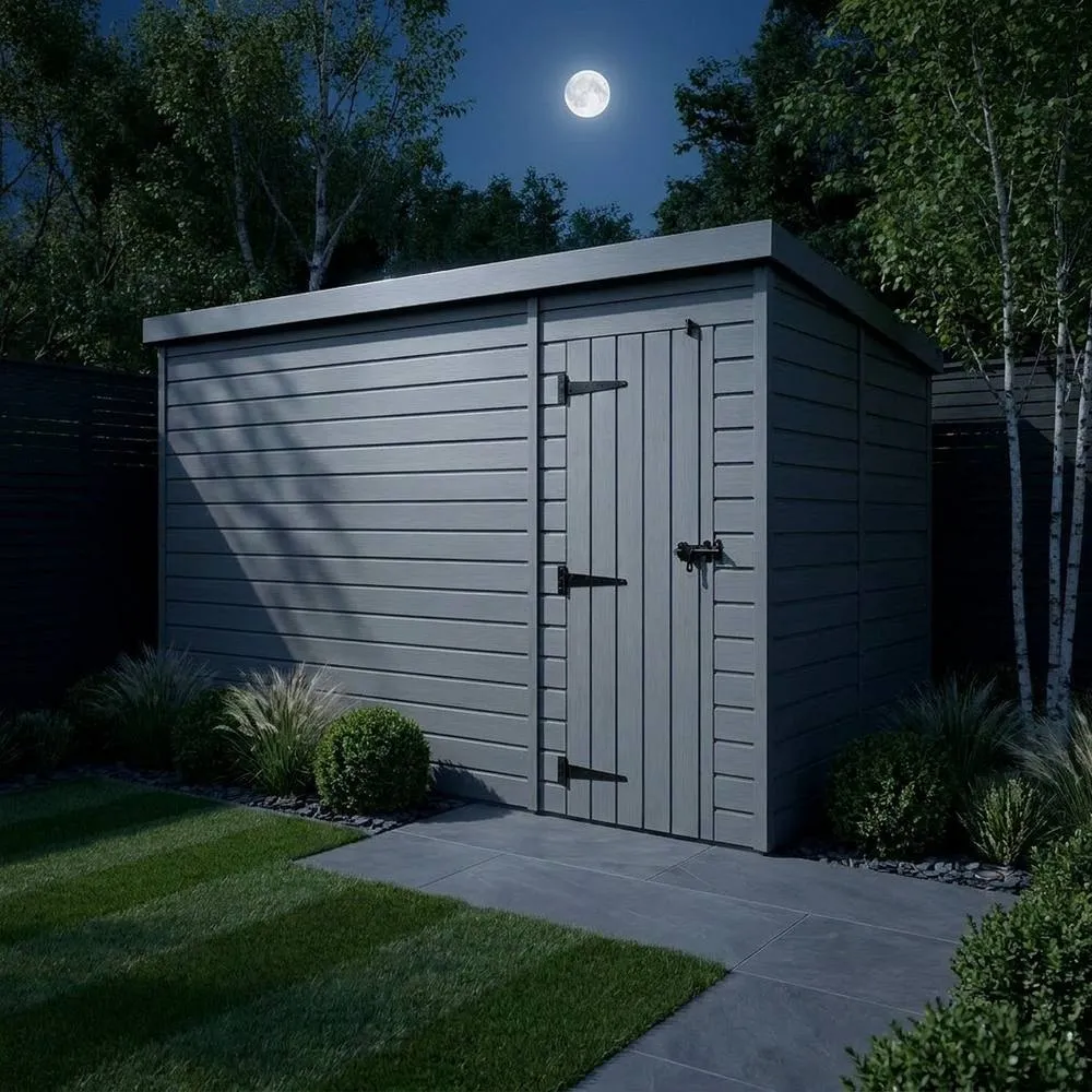 Buttercup Farm 17ft x 9ft Composite Pent Garden Shed Single Door No Windows in Grey 3