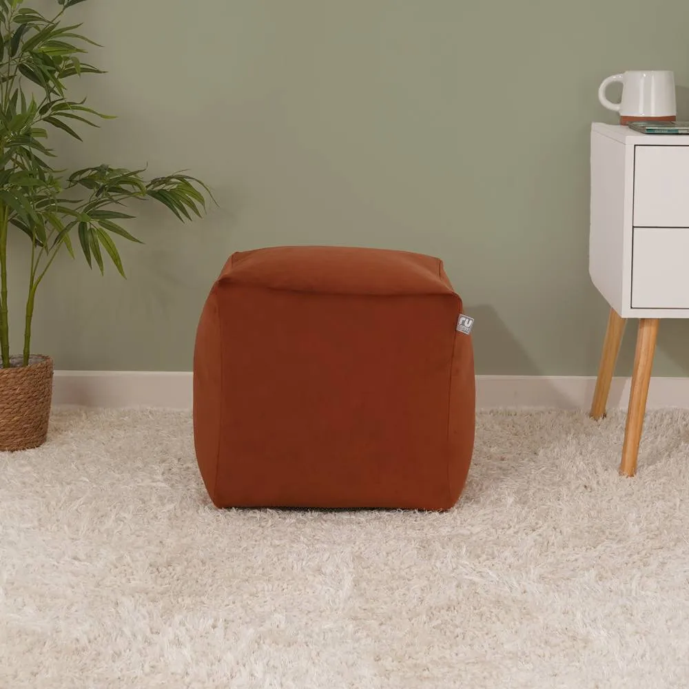 rucomfy Beanbags rucomfy Velvet Cube Bean Bag Pouffe - Soft Stylish Footstool in Burnt Orange